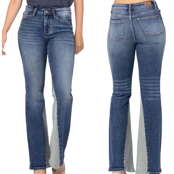Judy Blue Mid Rise Flare Fit Leg Jeans Inseam Panel JB88524 Med Blue 9 29 - Picture 4 of 11